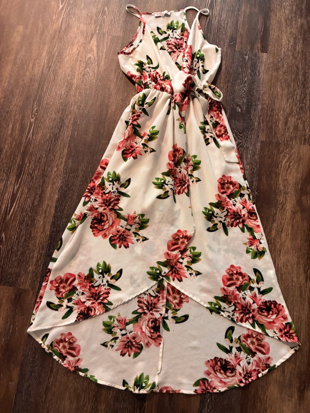 Floral Wrap Midi Dress‎ in Cream and Pink